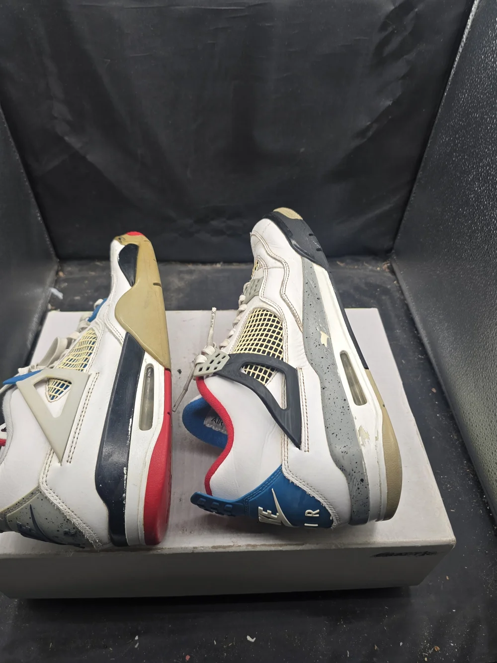 Jordan Low-Top Sneakers in White, Red, Gray with Gold Accents‎